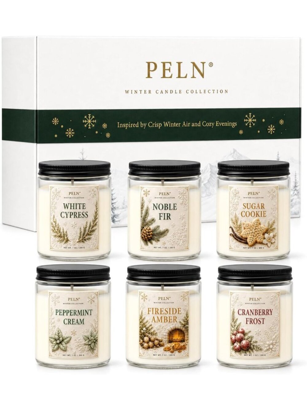 Cozy 6-Pack Winter Candle Gift Set | 7 oz Soy Candles | Holiday & Christmas